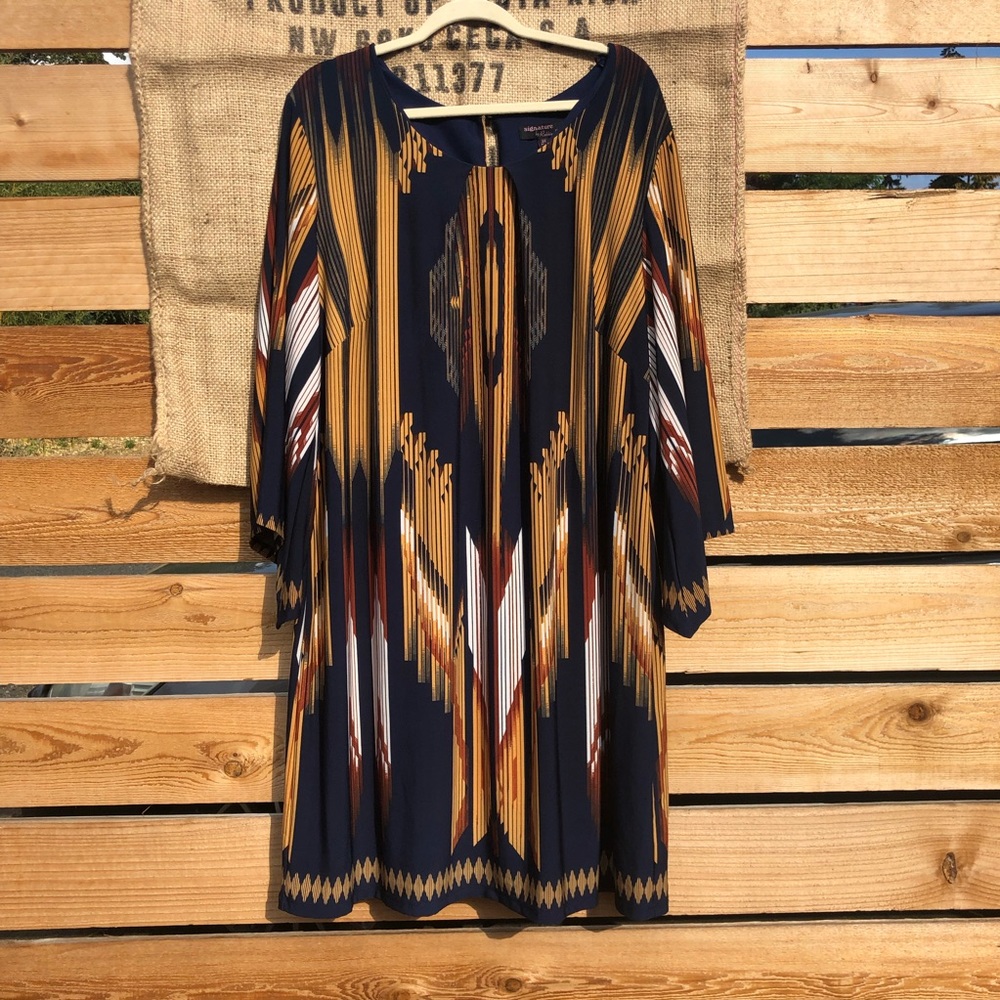 Retro Print Bell Sleeve Dress - Signature by Robbie Bee